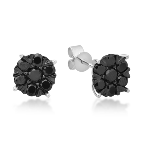 Cercei cu surub din aur alb cu diamante negre de 0.2ct