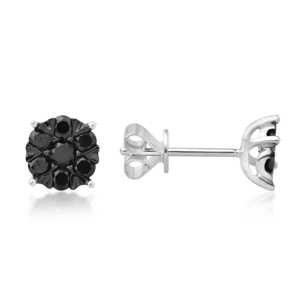Cercei cu surub din aur alb cu diamante negre de 0.2ct - imagine 3