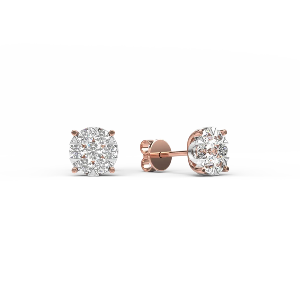 Cercei cu surub din aur alb-roz cu diamante de 0.5ct