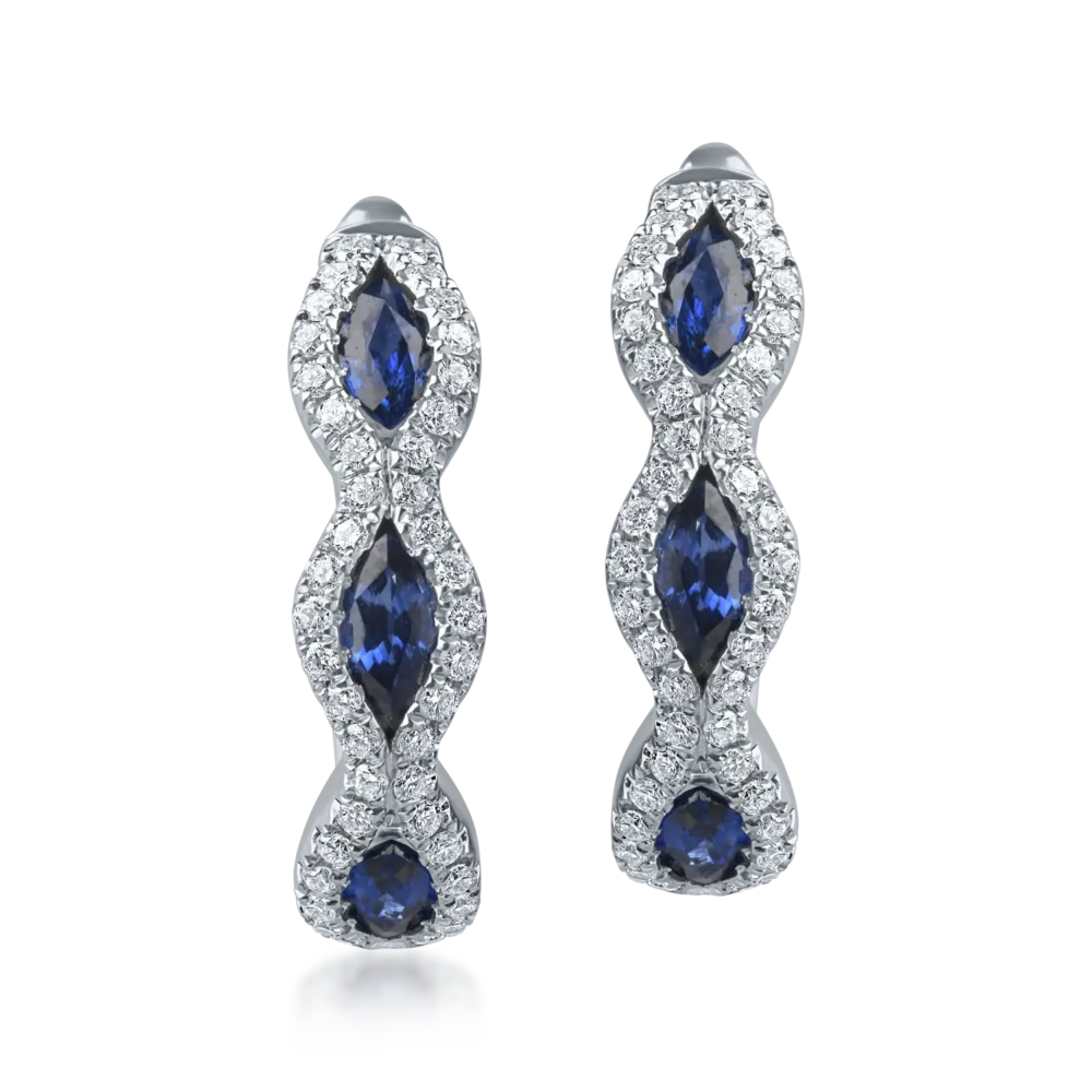 Cercei cu tortite din aur alb cu safire si diamante de 1.1ct - imagine 2