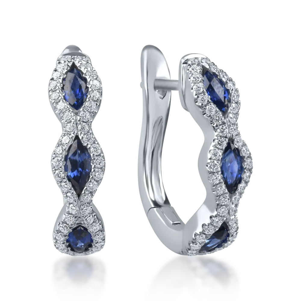 Cercei cu tortite din aur alb cu safire si diamante de 1.1ct