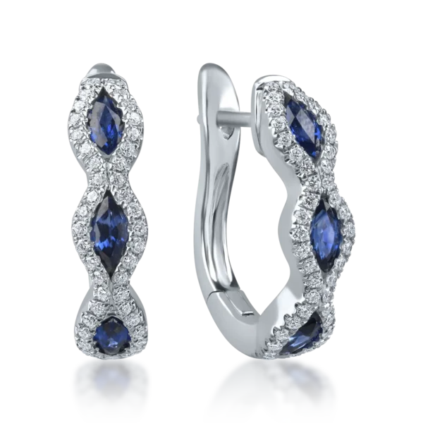 Cercei cu tortite din aur alb cu safire si diamante de 1.1ct