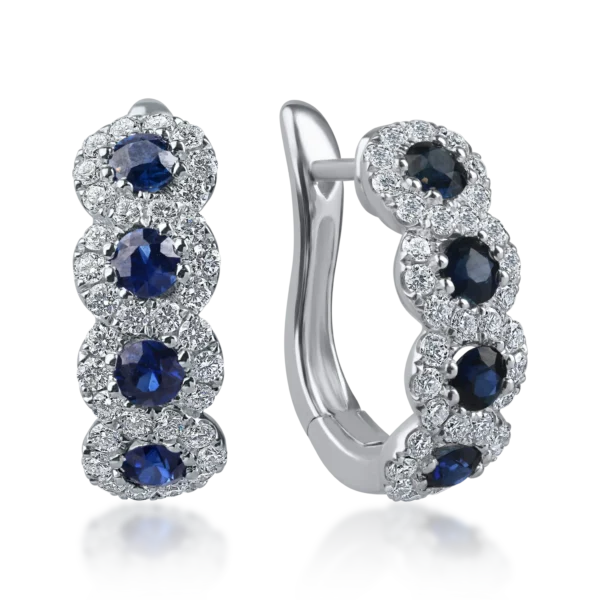 Cercei cu tortite din aur alb cu safire si diamante de 1.9ct
