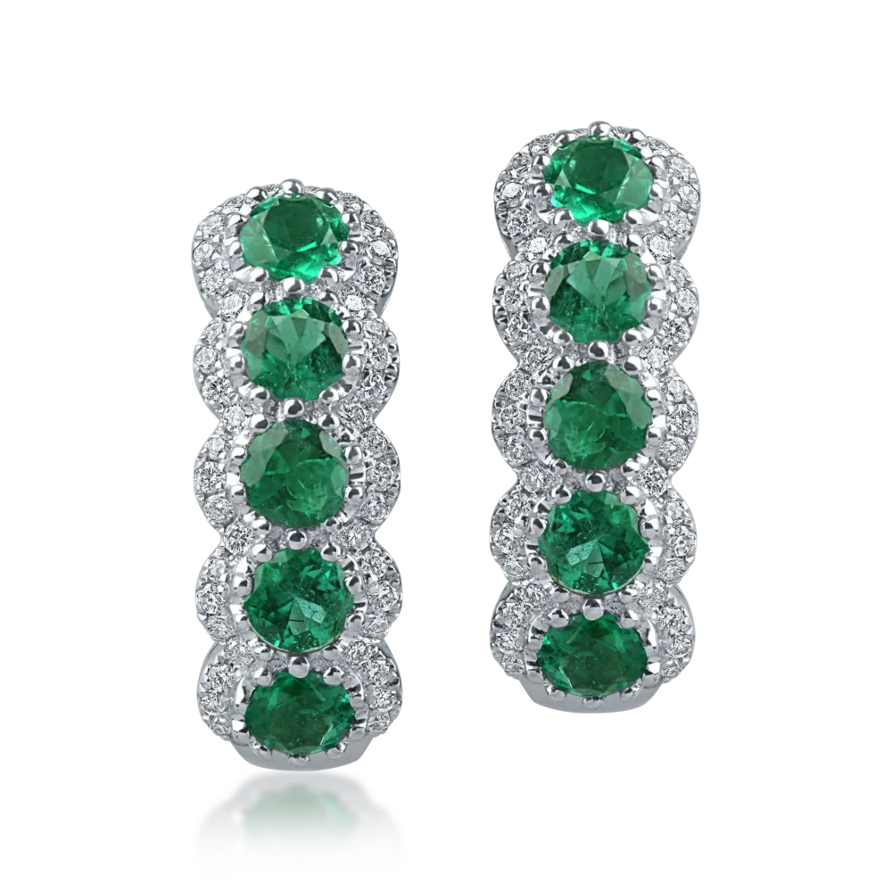 Cercei cu tortite din aur alb cu smaralde si diamante de 1.2ct - imagine 2