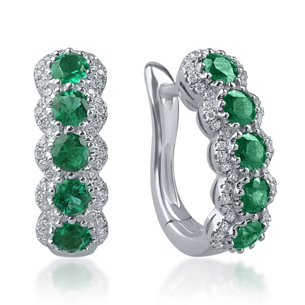 Cercei cu tortite din aur alb cu smaralde si diamante de 1.2ct