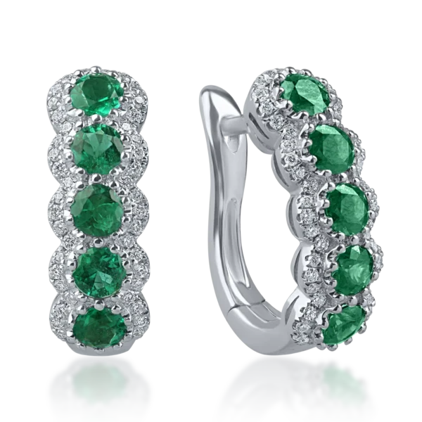 Cercei cu tortite din aur alb cu smaralde si diamante de 1.2ct