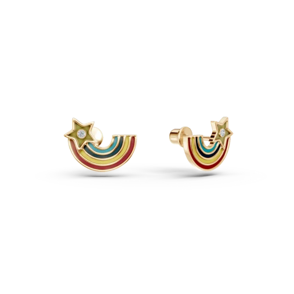 Cercei curcubeu din aur galben cu diamante de 0.05ct si insertii multicolore pentru copii