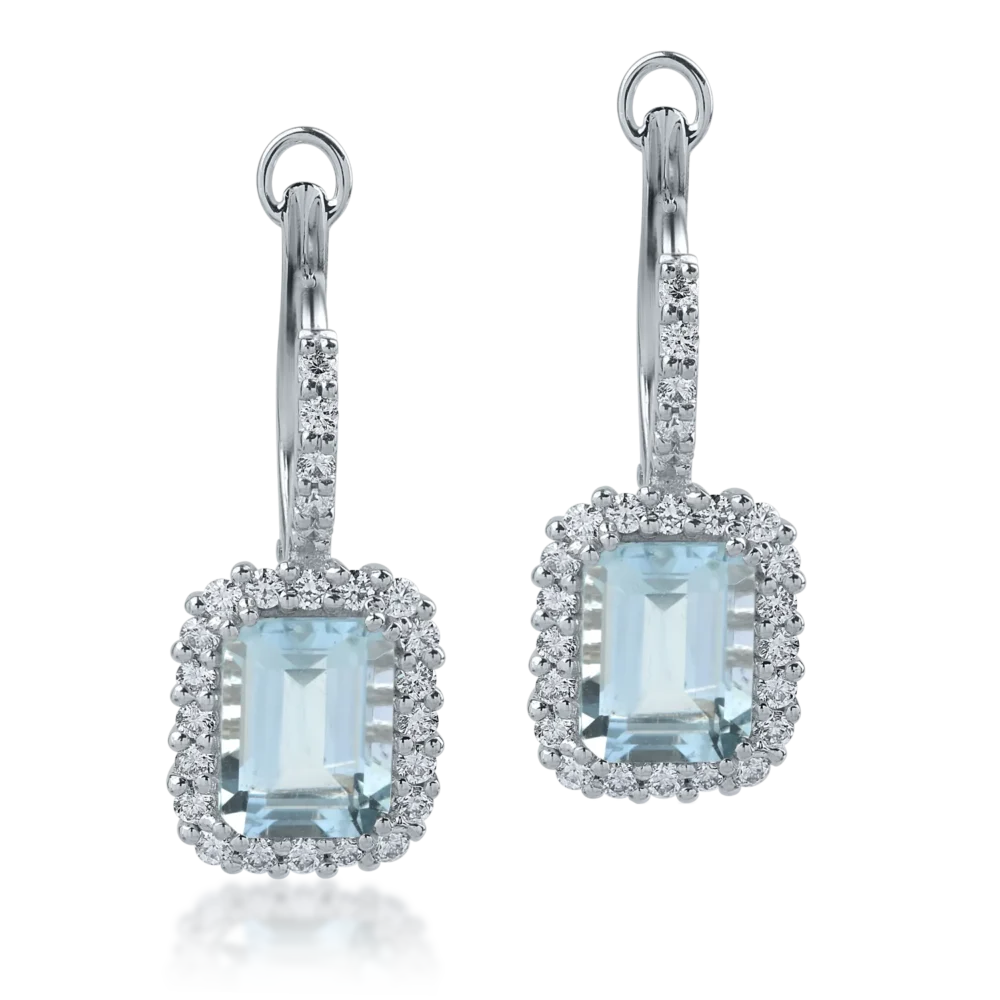 Cercei din aur alb cu acvamarine octogonale de 2.72ct si diamante de 0.54ct - imagine 2
