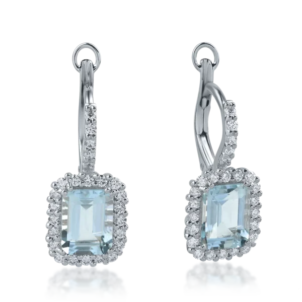 Cercei din aur alb cu acvamarine octogonale de 2.72ct si diamante de 0.54ct