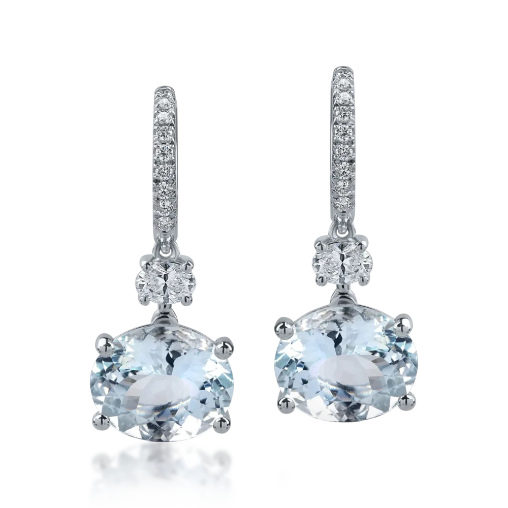 Cercei din aur alb cu acvamarine ovale de 6.56ct si diamante de 0.58ct - imagine 2