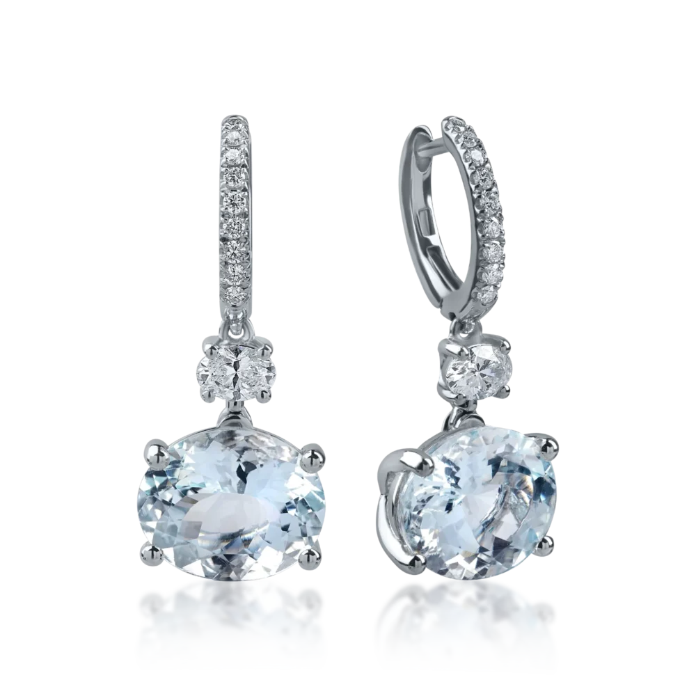 Cercei din aur alb cu acvamarine ovale de 6.56ct si diamante de 0.58ct