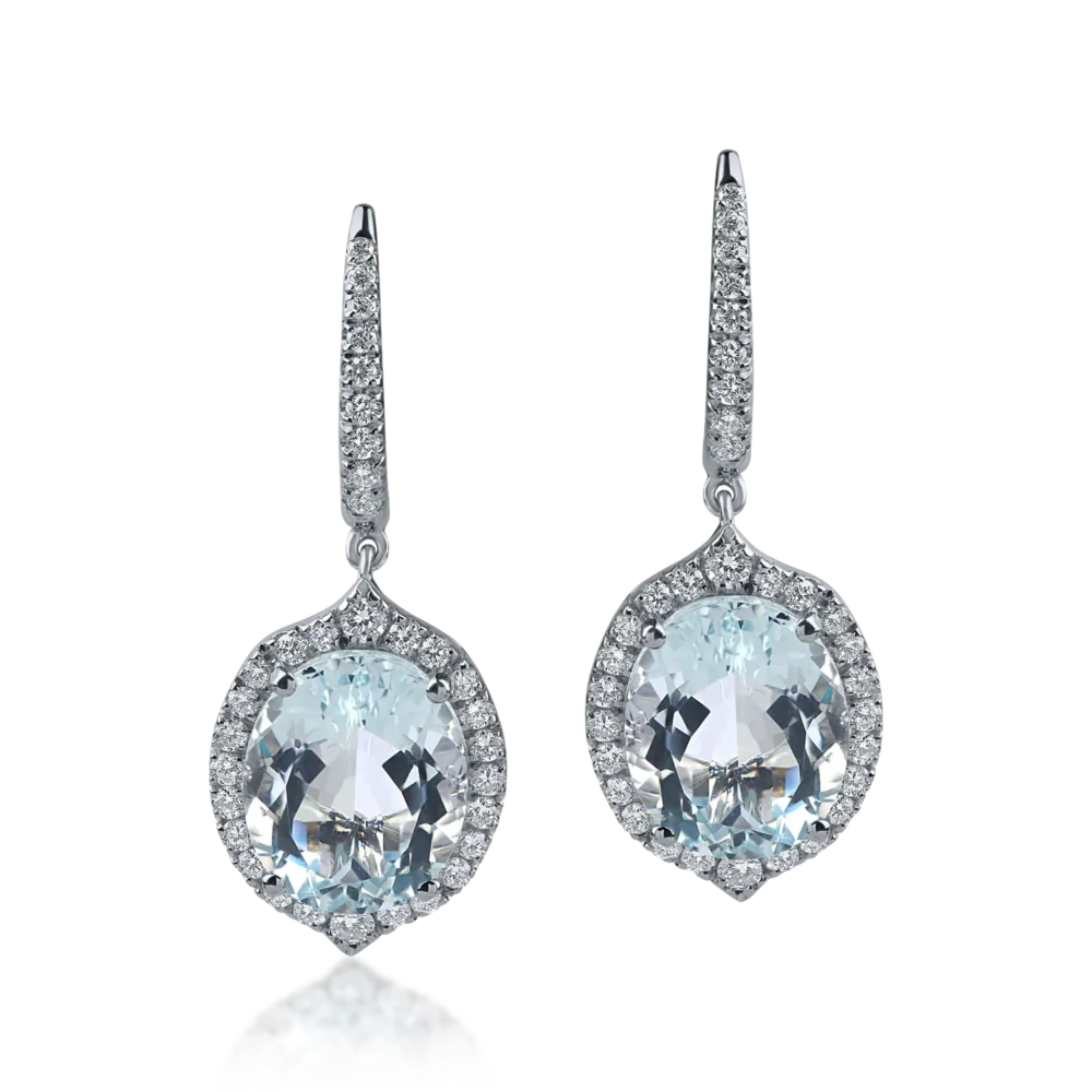 Cercei din aur alb cu acvamarine ovale de 6.94ct si diamante de 0.66ct - imagine 2
