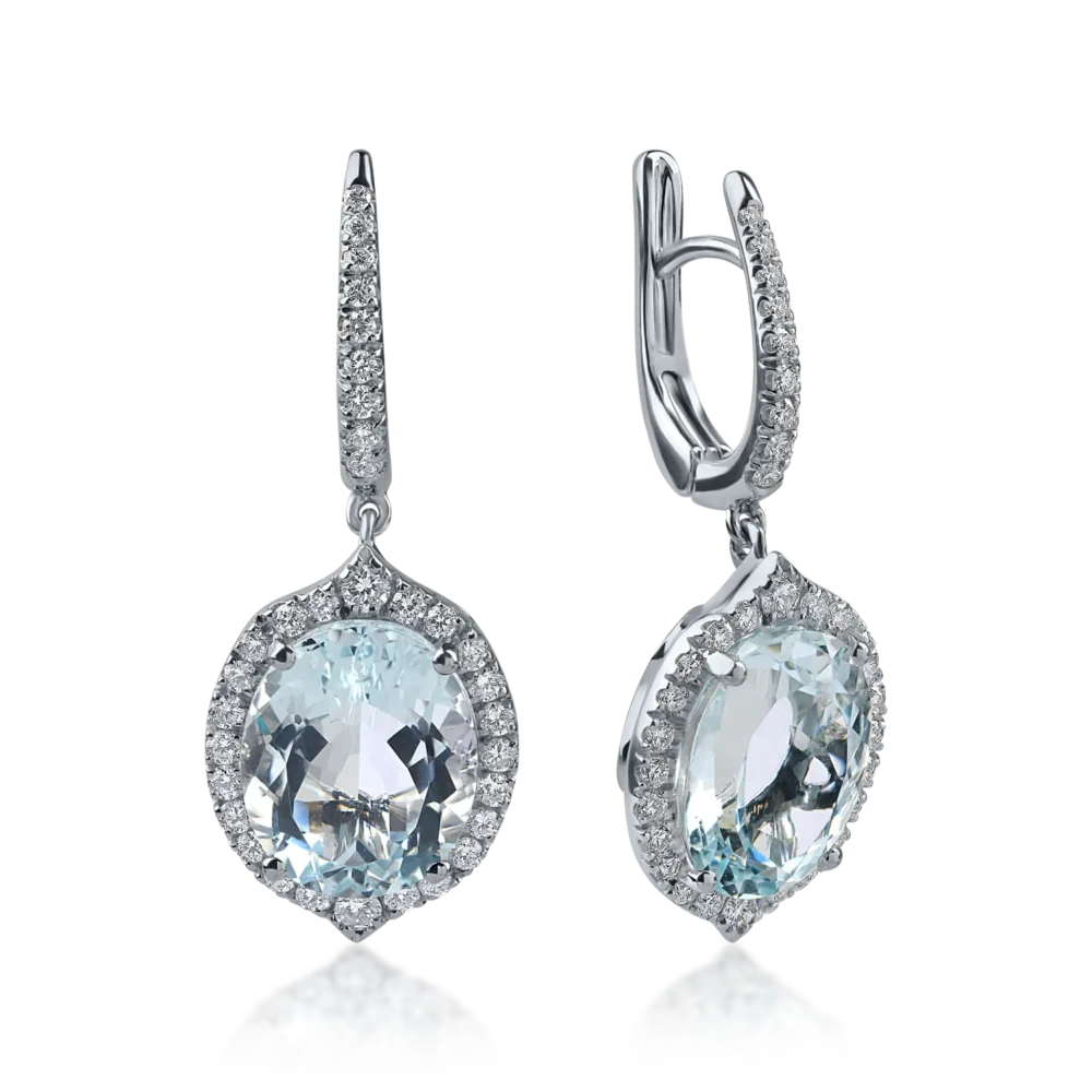 Cercei din aur alb cu acvamarine ovale de 6.94ct si diamante de 0.66ct