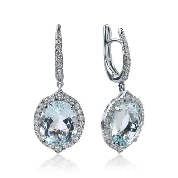 Cercei din aur alb cu acvamarine ovale de 6.94ct si diamante de 0.66ct