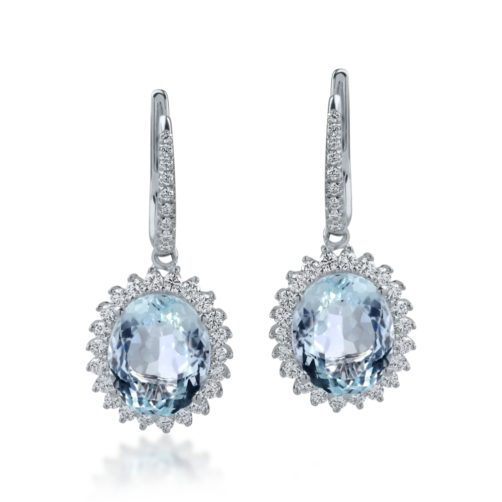 Cercei din aur alb cu acvamarine ovale de 7.62ct si diamante de 0.94ct - imagine 2