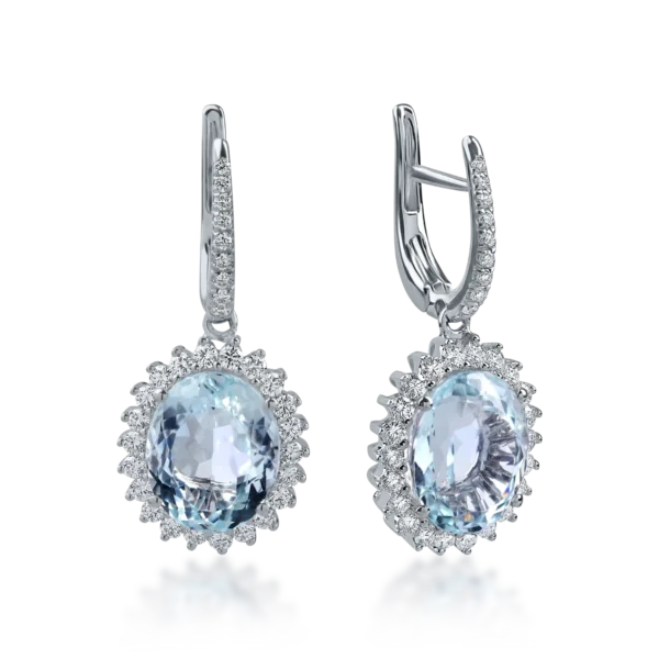Cercei din aur alb cu acvamarine ovale de 7.62ct si diamante de 0.94ct