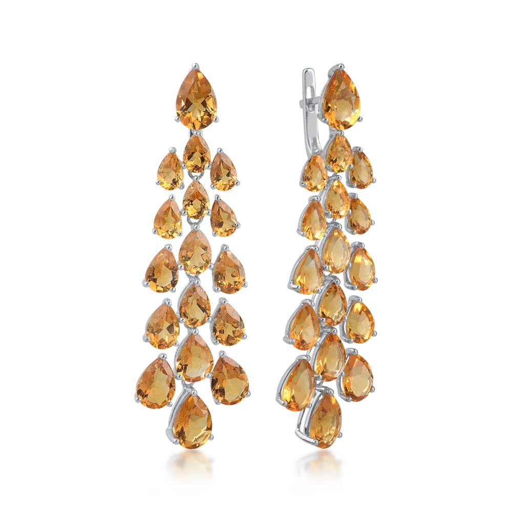 Cercei din aur alb cu citrine pear de 24.04ct