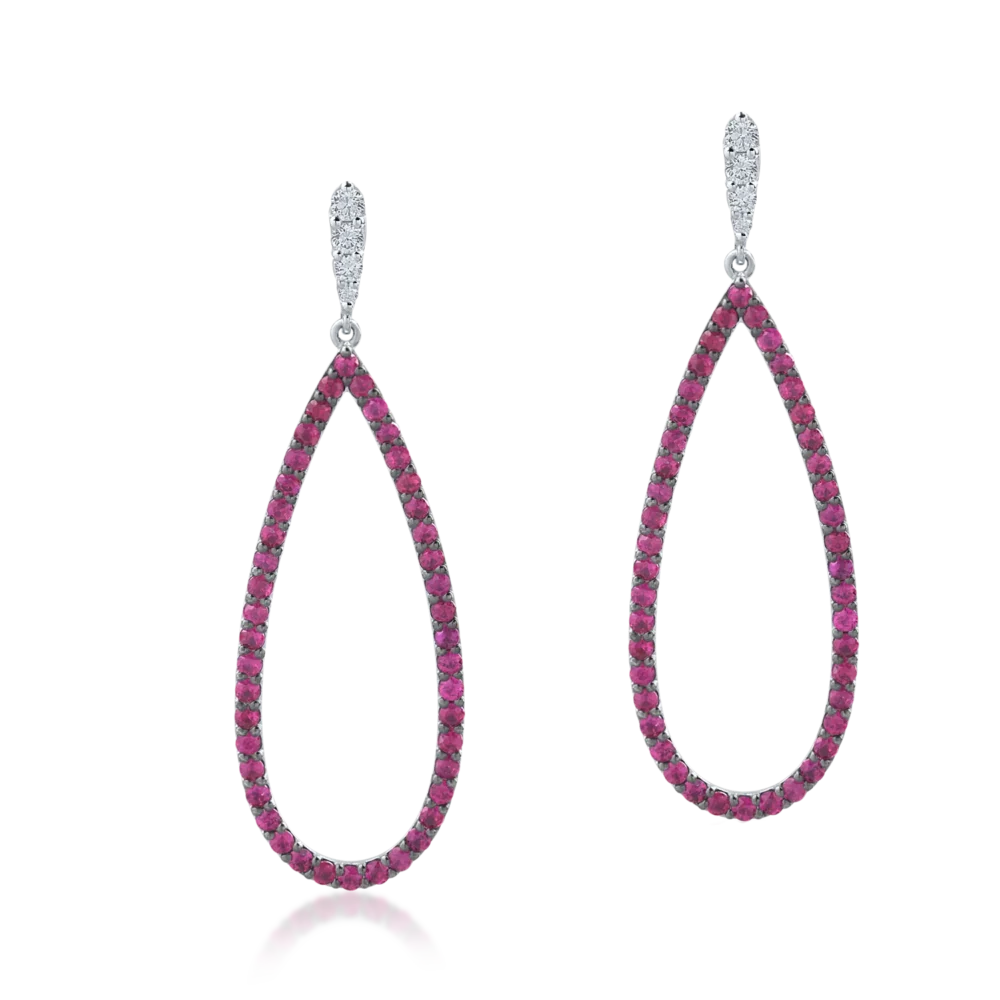 Cercei din aur alb cu diamante de 0.24ct si rubine de 2.1ct - imagine 2