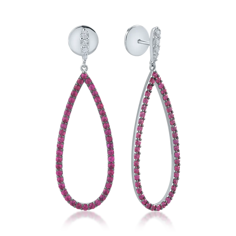 Cercei din aur alb cu diamante de 0.24ct si rubine de 2.1ct