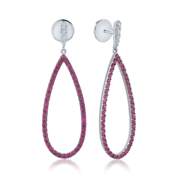 Cercei din aur alb cu diamante de 0.24ct si rubine de 2.1ct