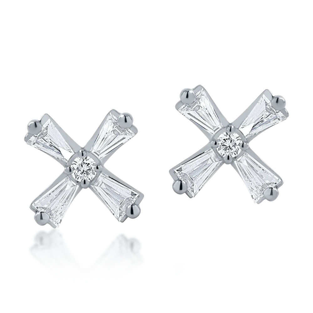 Cercei din aur alb cu diamante baguette si rotunde de 0.26ct - imagine 2