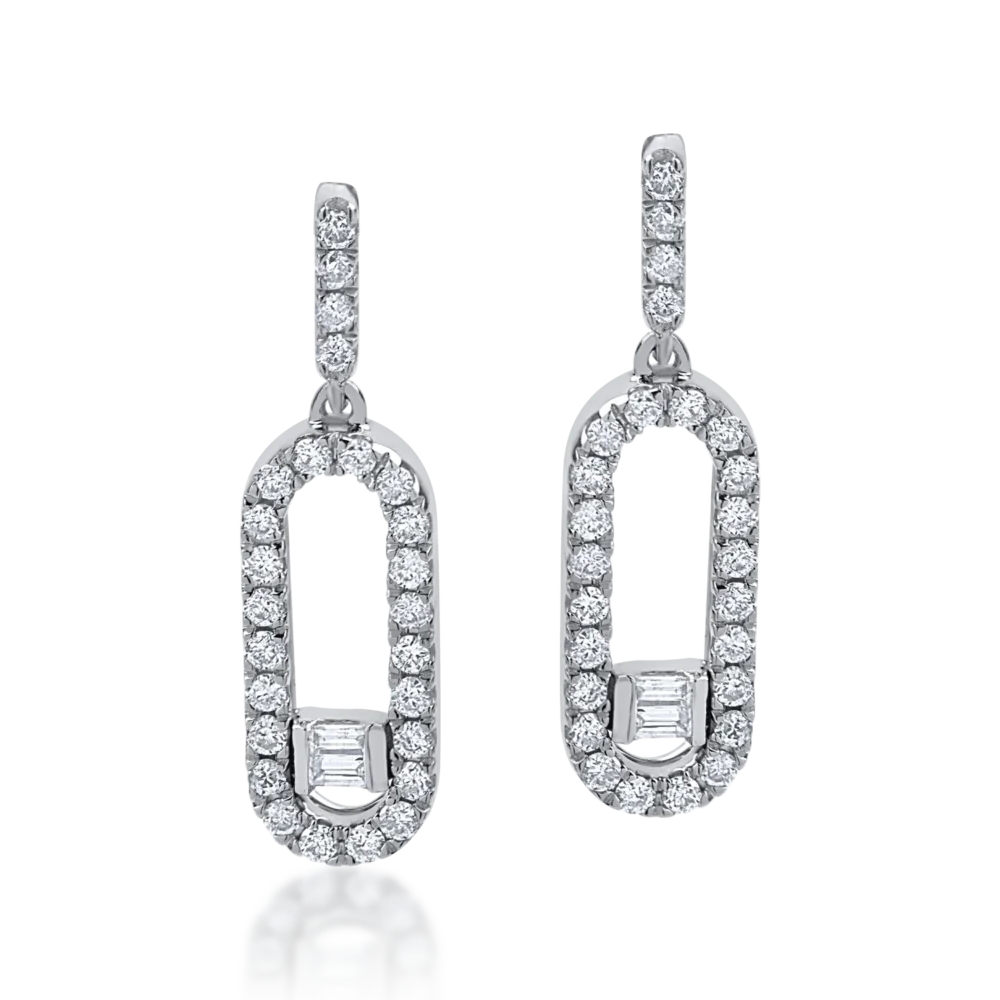 Cercei din aur alb cu diamante baguette si rotunde de 0.29ct - imagine 2
