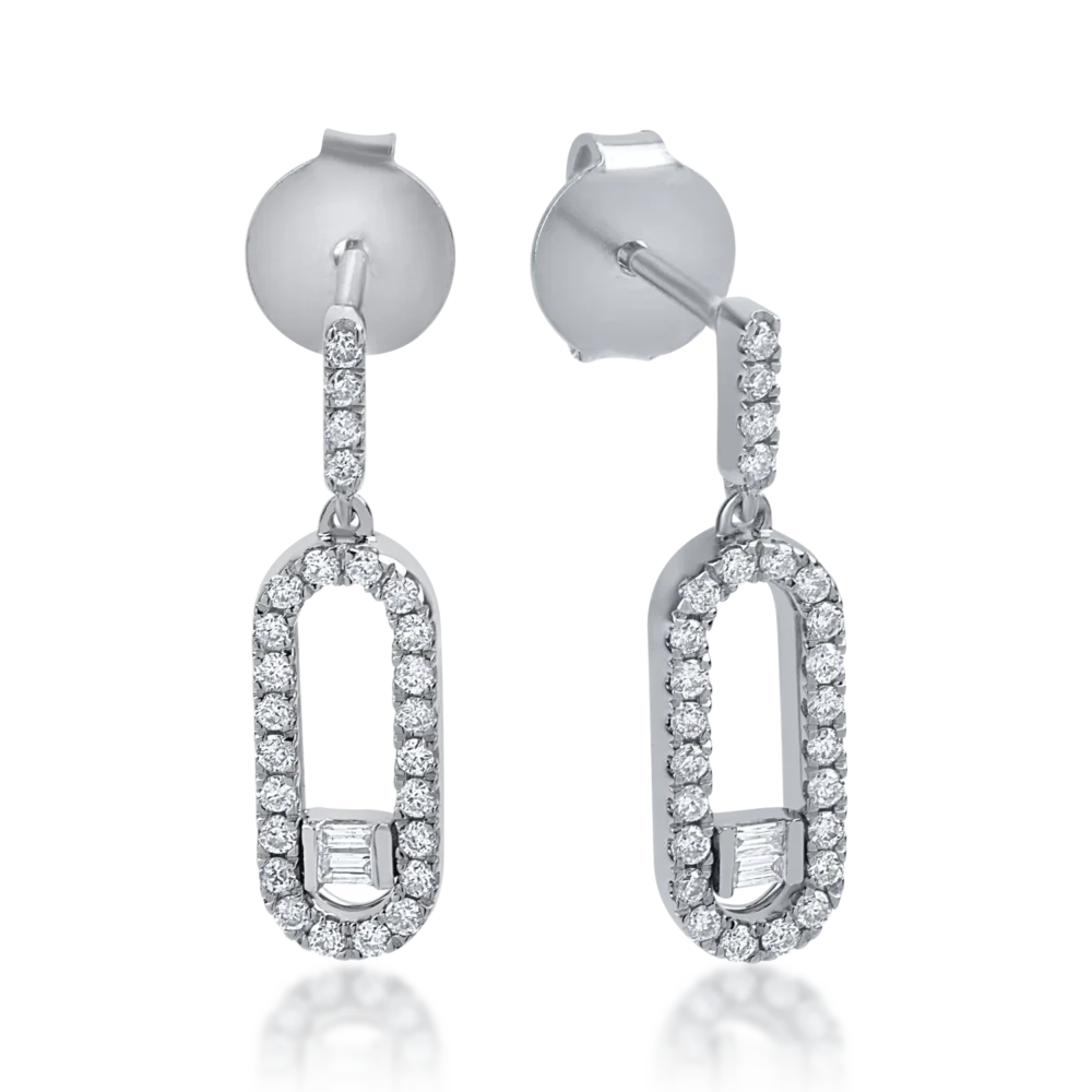 Cercei din aur alb cu diamante baguette si rotunde de 0.29ct