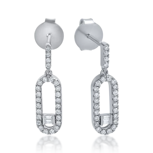 Cercei din aur alb cu diamante baguette si rotunde de 0.29ct