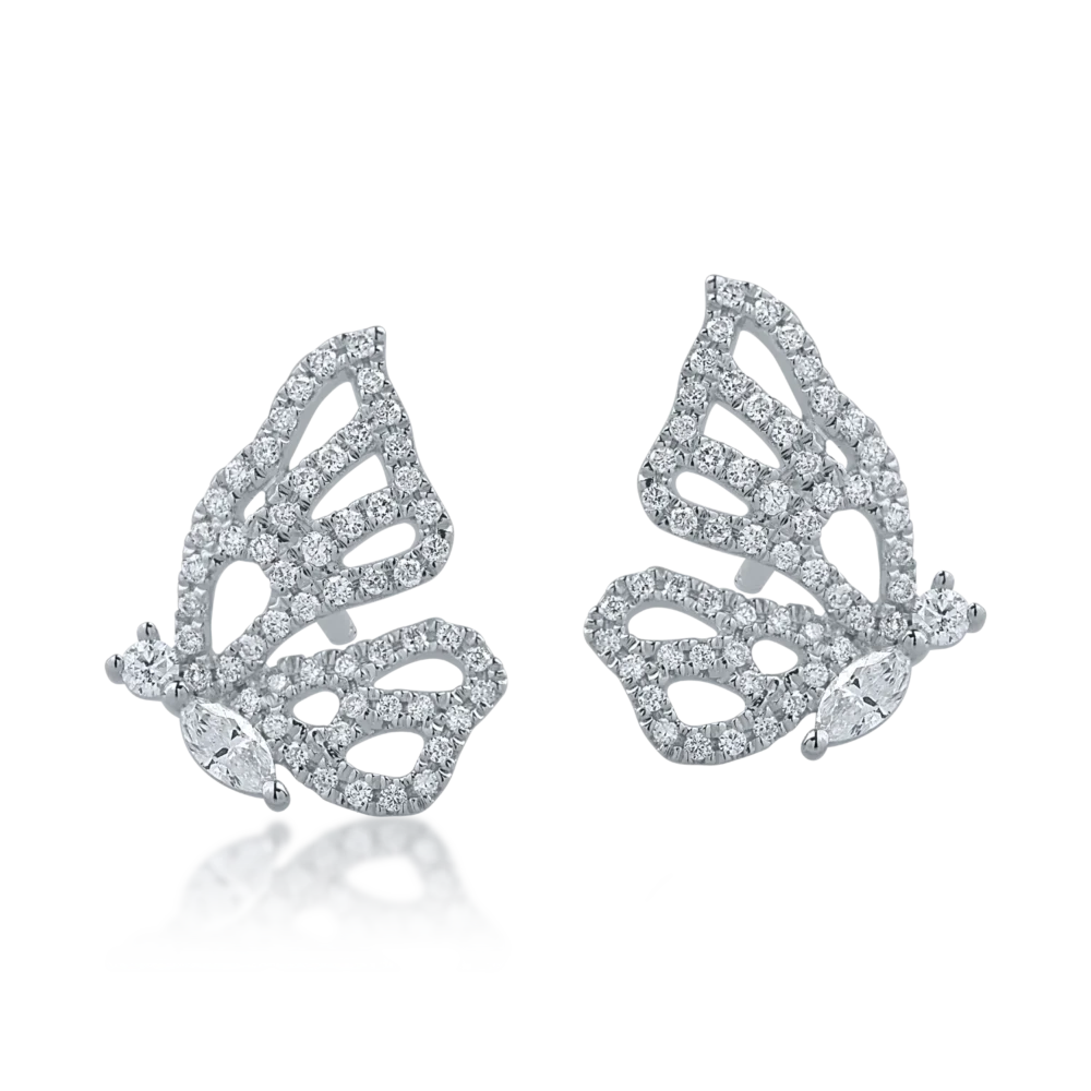 Cercei din aur alb cu diamante marquise si rotunde de 0.36ct - imagine 2