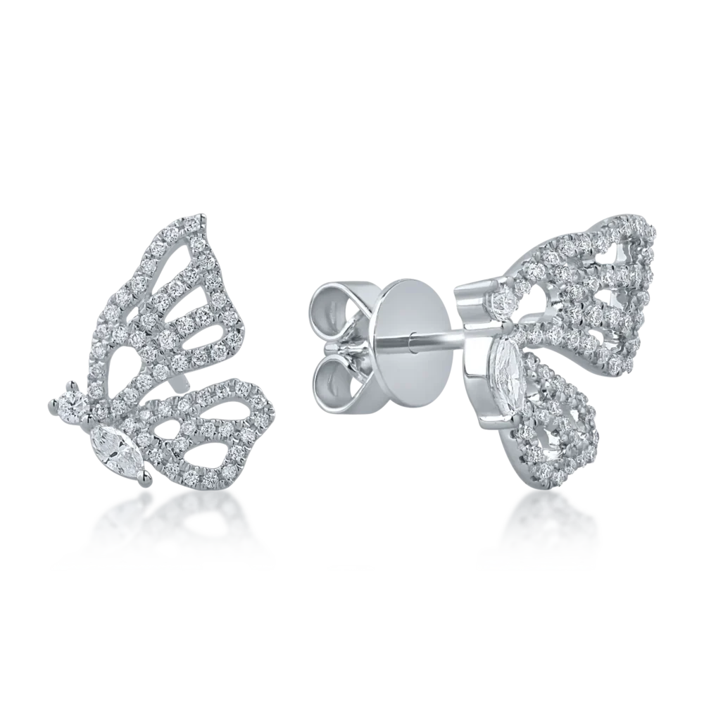 Cercei din aur alb cu diamante marquise si rotunde de 0.36ct