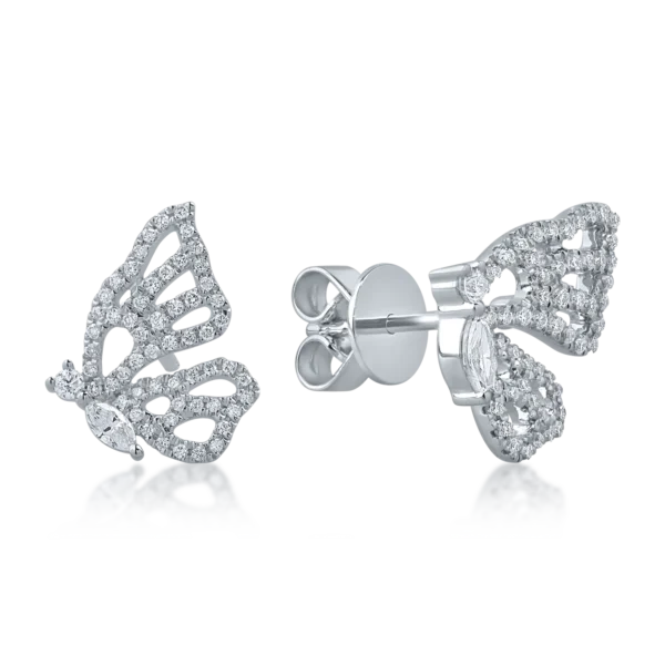 Cercei din aur alb cu diamante marquise si rotunde de 0.36ct