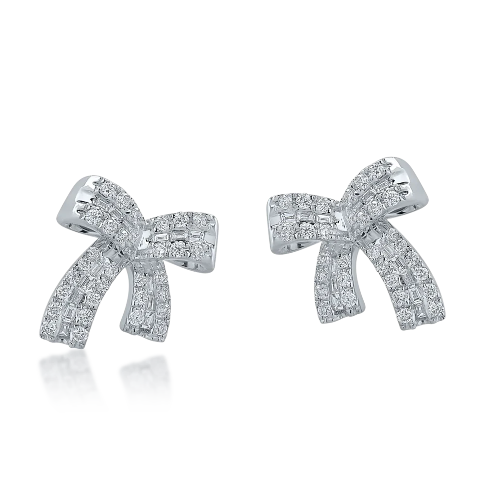 Cercei din aur alb cu diamante baguette si rotunde de 0.3ct - imagine 2