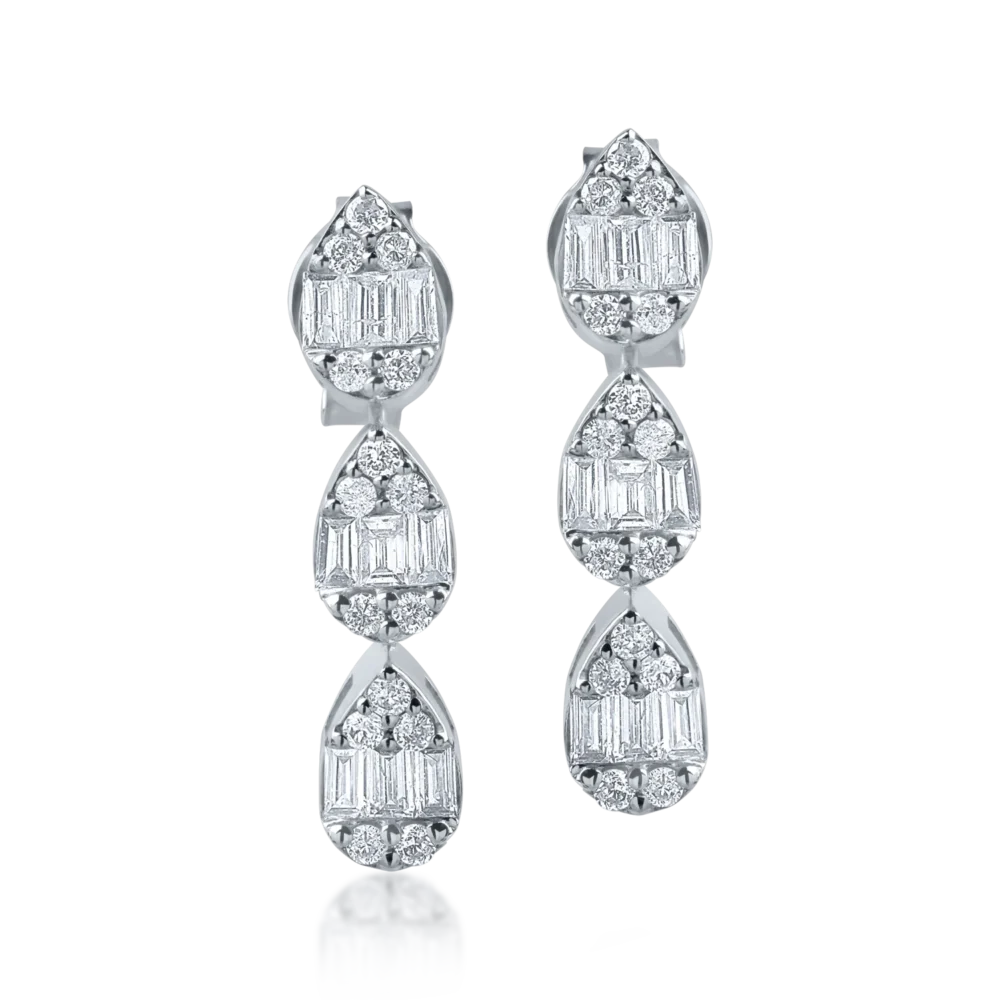 Cercei din aur alb cu diamante baguette de 0.44ct - imagine 2