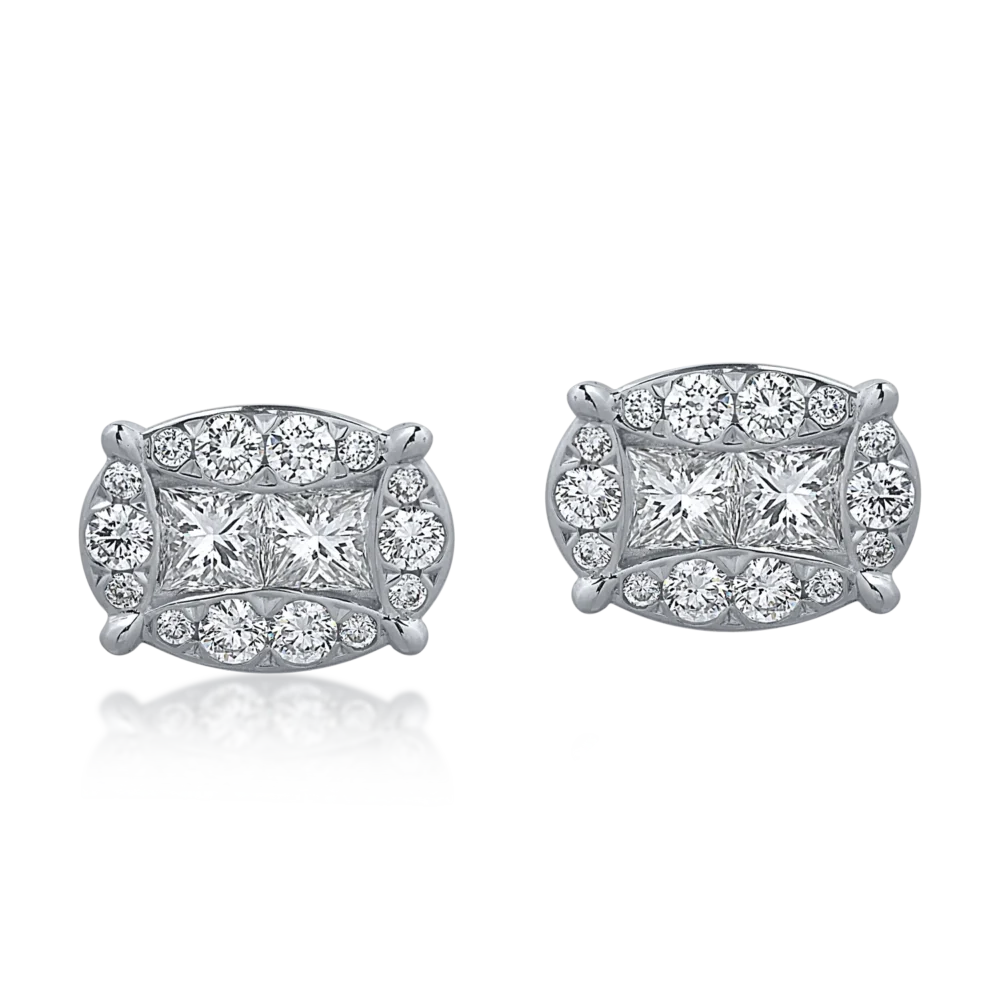 Cercei din aur alb cu diamante princess si rotunde de 0.56ct - imagine 2