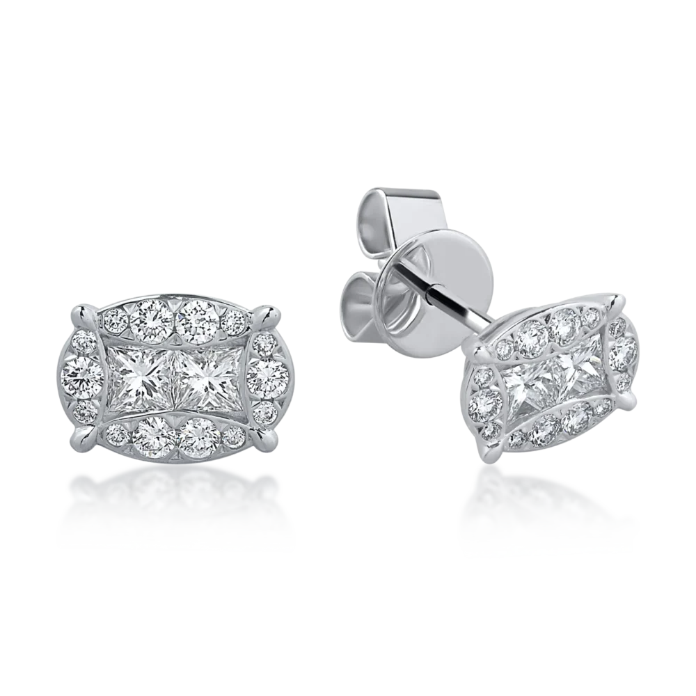 Cercei din aur alb cu diamante princess si rotunde de 0.56ct