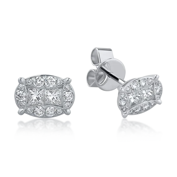 Cercei din aur alb cu diamante princess si rotunde de 0.56ct