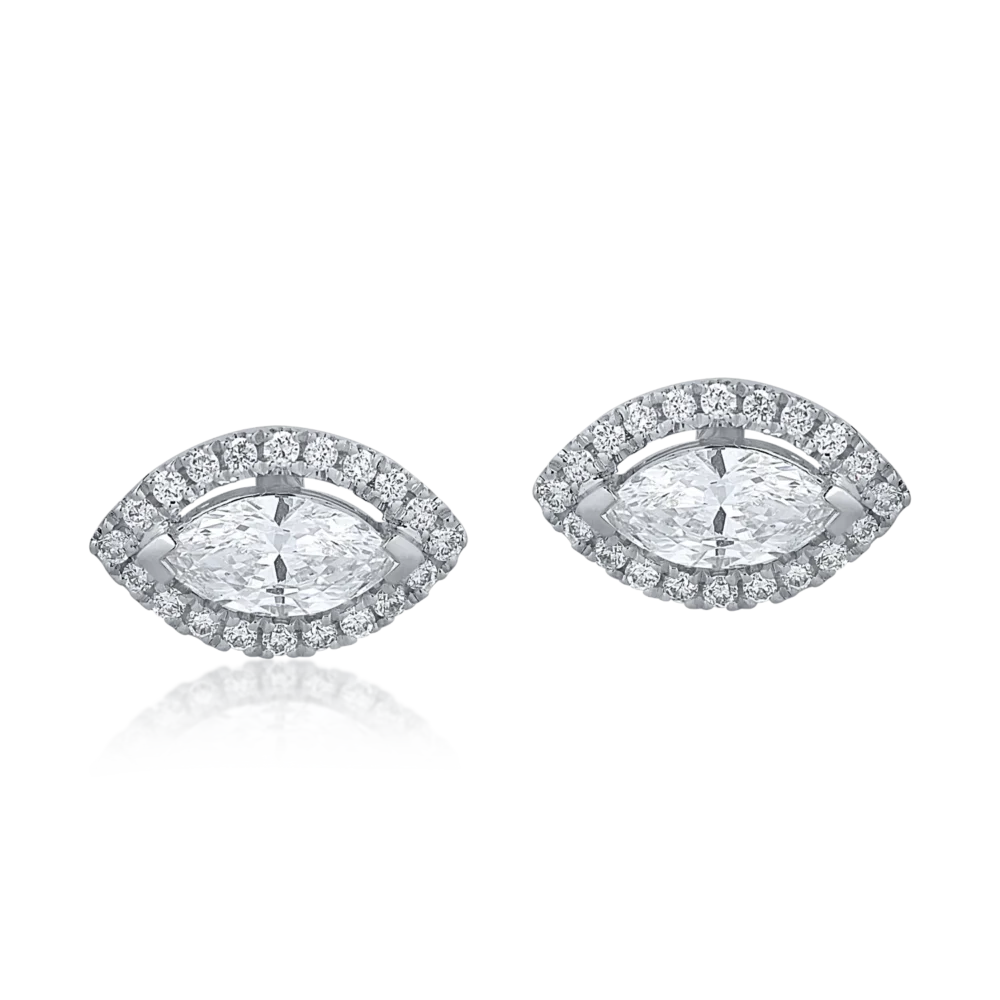 Cercei din aur alb cu diamante marquise si rotunde de 0.68ct - imagine 2