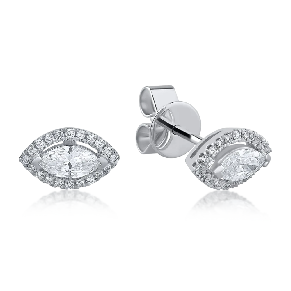 Cercei din aur alb cu diamante marquise si rotunde de 0.68ct