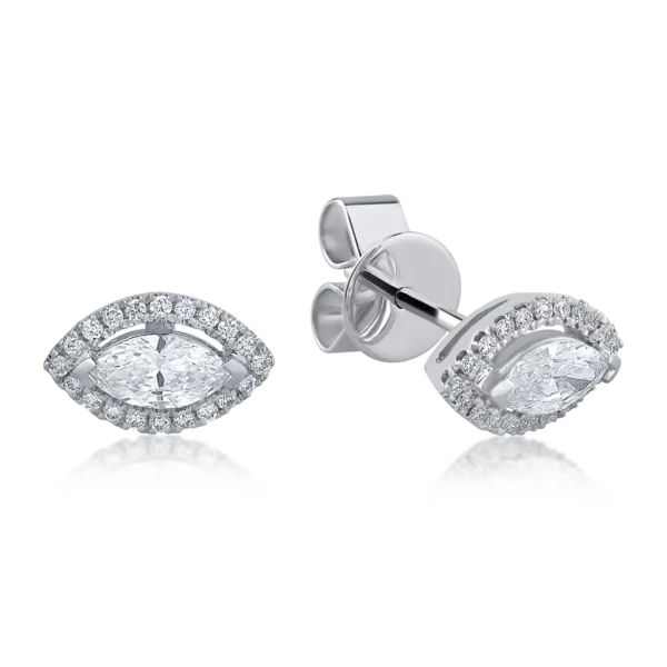 Cercei din aur alb cu diamante marquise si rotunde de 0.68ct