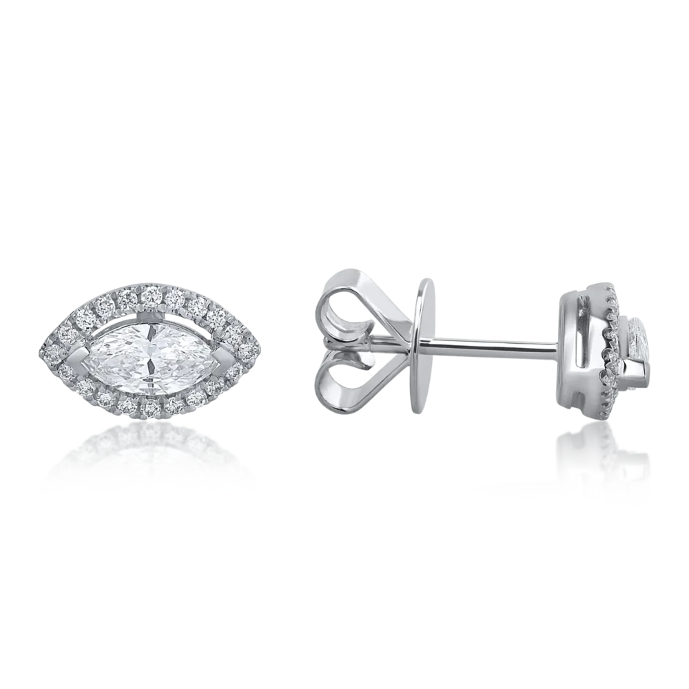 Cercei din aur alb cu diamante marquise si rotunde de 0.68ct - imagine 3