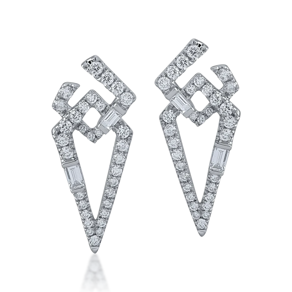 Cercei din aur alb cu diamante baguette si rotunde de 0.784ct - imagine 2