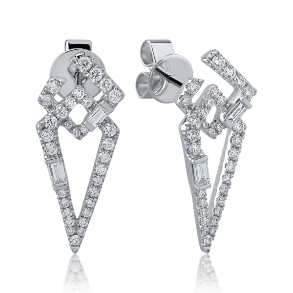 Cercei din aur alb cu diamante baguette si rotunde de 0.784ct