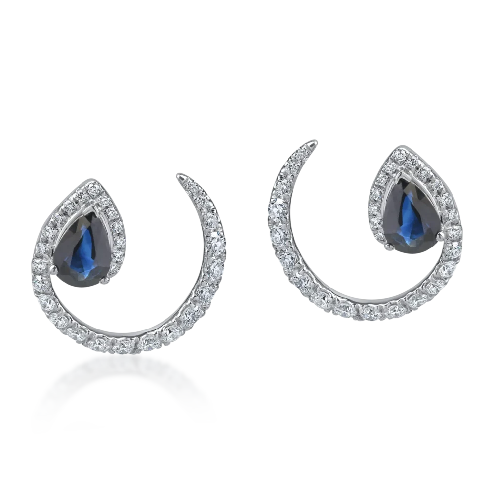 Cercei din aur alb cu diamante de 0.7ct si safire pear de 1.6ct - imagine 2