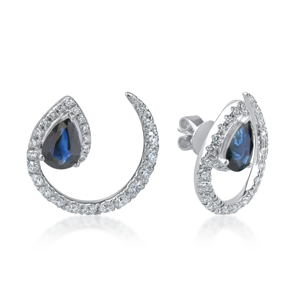 Cercei din aur alb cu diamante de 0.7ct si safire pear de 1.6ct