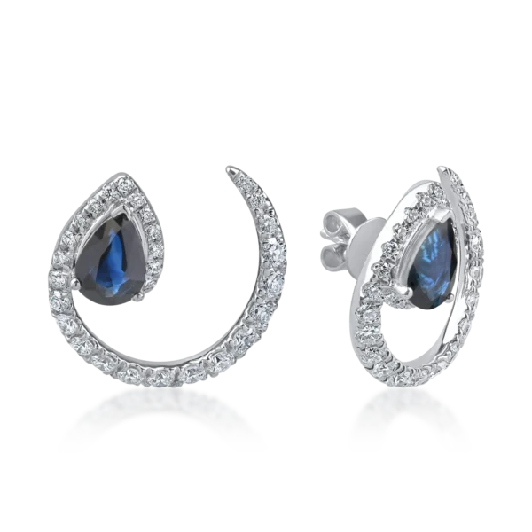 Cercei din aur alb cu diamante de 0.7ct si safire pear de 1.6ct