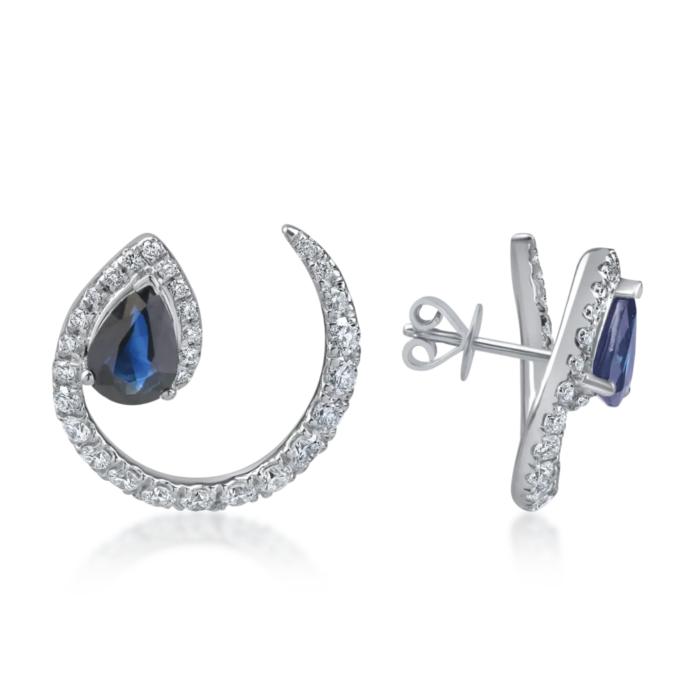 Cercei din aur alb cu diamante de 0.7ct si safire pear de 1.6ct - imagine 3