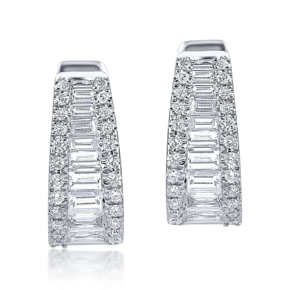 Cercei din aur alb cu diamante baguette si rotunde de 0.84ct - imagine 2