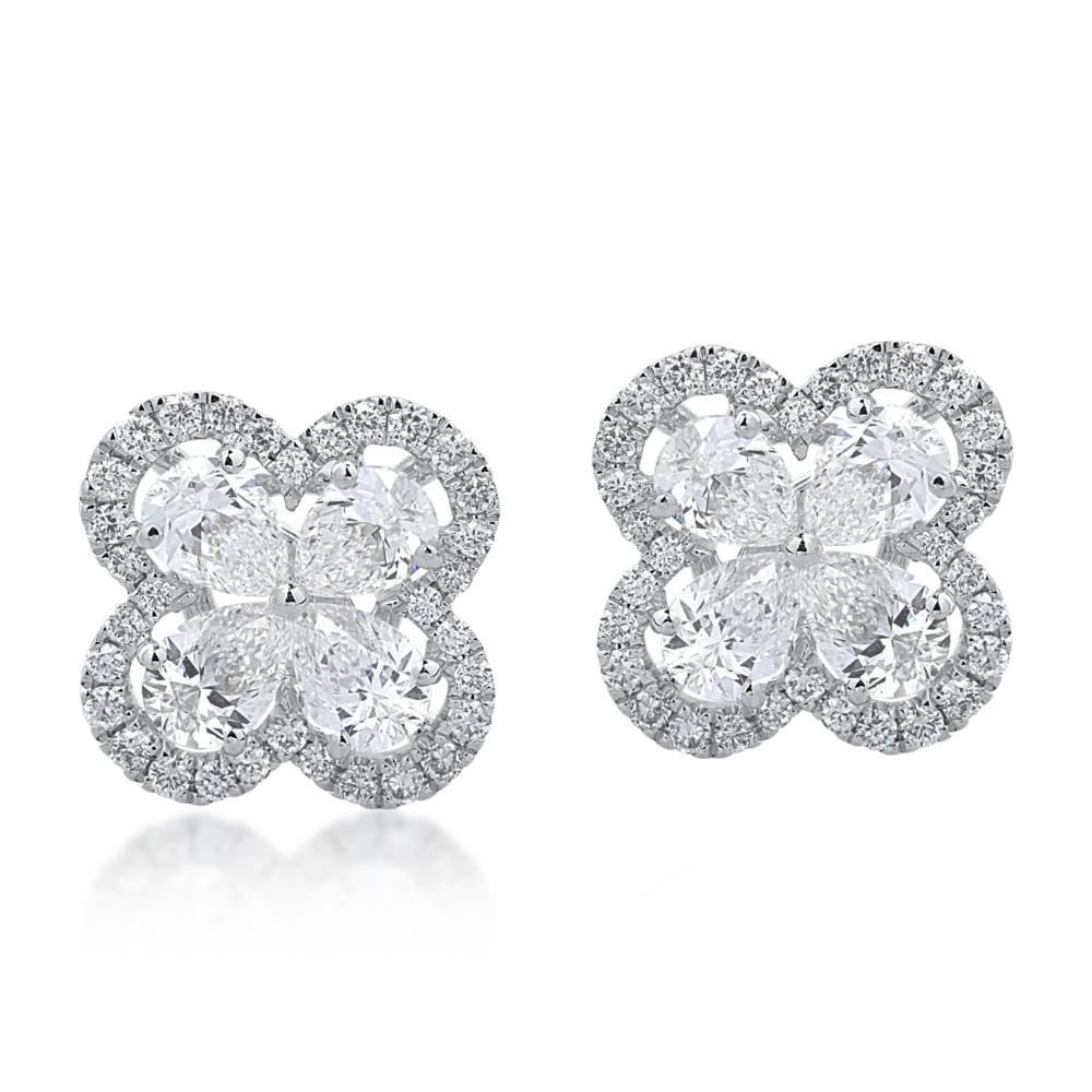 Cercei din aur alb cu diamante pear si rotunde de 0.85ct - imagine 2