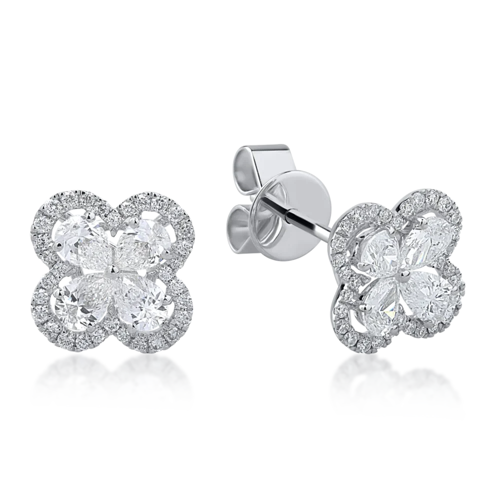 Cercei din aur alb cu diamante pear si rotunde de 0.85ct