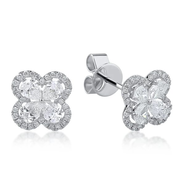 Cercei din aur alb cu diamante pear si rotunde de 0.85ct